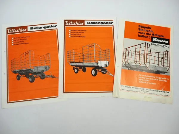 3x Original Prospekt Tritscher Ravenna Ballengatter für Anhänger ca. 1970er J.