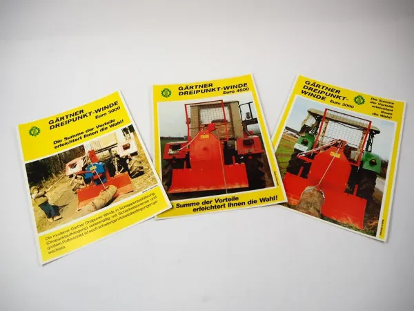 3x Original Prospekte Gärtner Dreipunktwinde Euro 3000 4000 Traktor Forst