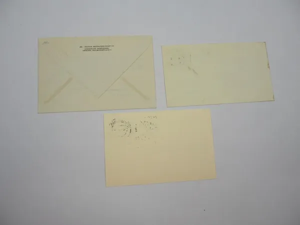3x Postkarte Raketenpost Versuchsstart 1959/60/61 Zuckerrakete mit Briefmarken