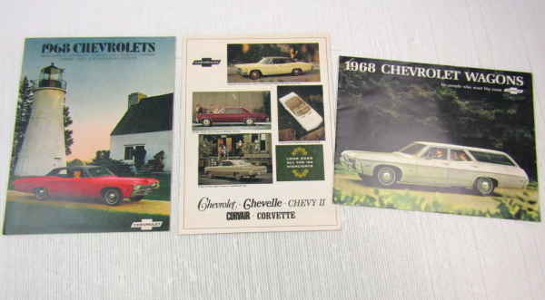 3x Prospekt Chevrolet Chevelle Chevy II Corvette Corvair 1966 and 1968 Brochure