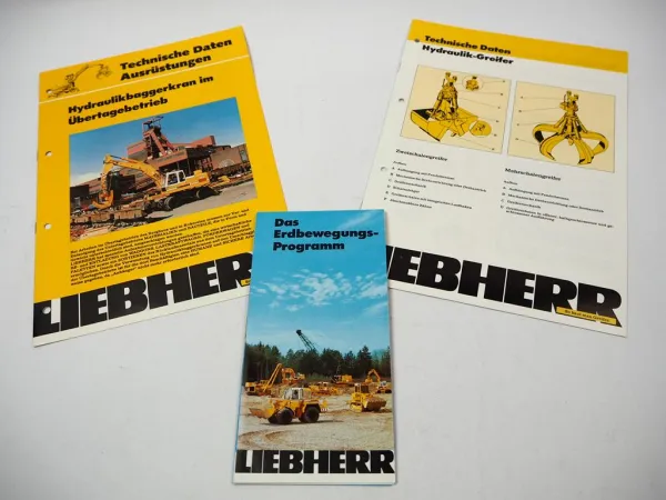 3x Prospekt Liebherr Hydraulikbaggerkran Technische Daten Programm 80er Jahre
