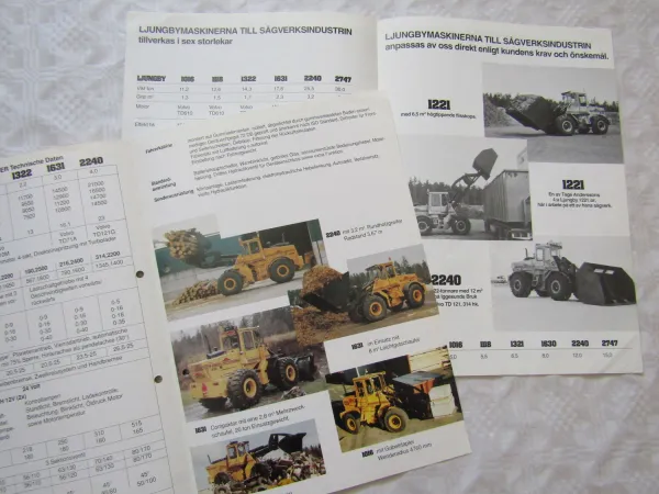 3x Prospekt Ljungby Maskin AB Swedish Wheelloader 90er Jahre