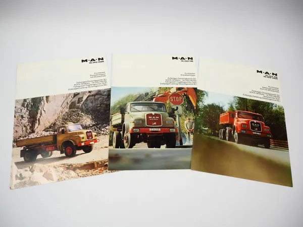 3x Prospekt MAN Nutzfahrzeuge 16.192 HK HAK HS HAS Kurzhauber LKW 1970er Jahre