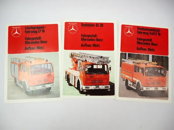3x Prospekt Mercedes Benz 1017 1419 Feuerwehrfahrzeug Aufbau Metz 1977