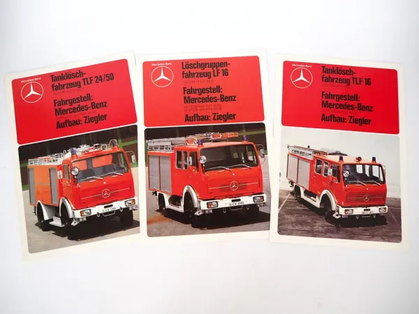 3x Prospekt Mercedes Benz 1017 1719 Feuerwehrfahrzeug Aufbau Ziegler 1977/79