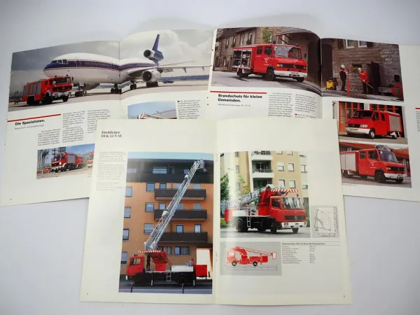 3x Prospekt Mercedes Benz Feuerwehrfahrzeuge Hubrettung Gesamtprogramm 1990er J.