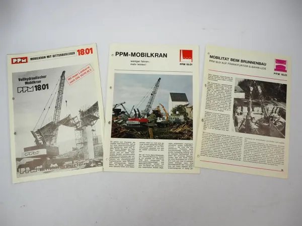3x Prospekt Poclain PPM 18.01 Mobilkran Einsatzbericht Techn. Daten 1970er Jahre