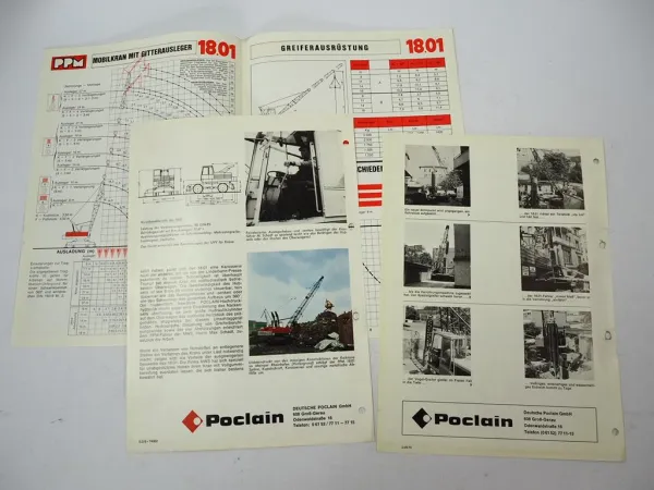 3x Prospekt Poclain PPM 18.01 Mobilkran Einsatzbericht Techn. Daten 1970er Jahre