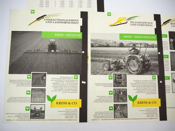 3x Prospekt Preisliste Kress Anbaugeräte Fendt GT 231 250 380 Geräteträger 1993
