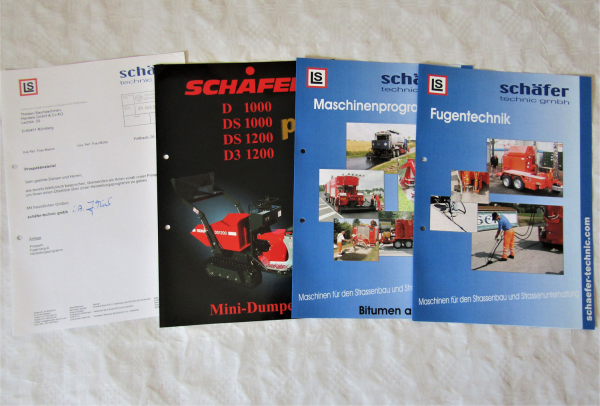 3x Prospekt Schäfer Fugentechnik Mini-Dumper Maschinenprogramm um 2003