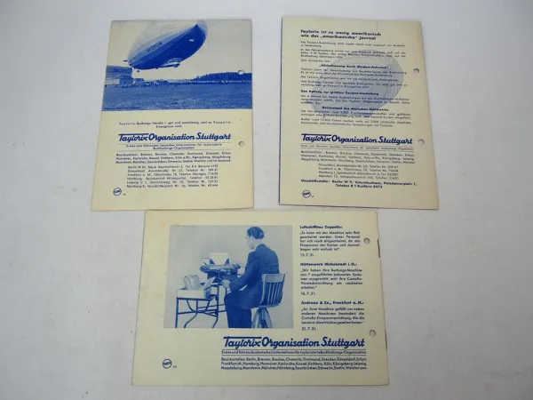 3x Prospekt Taylorix Buchungsmaschinen Stuttgart ca. 1930/40er Jahre