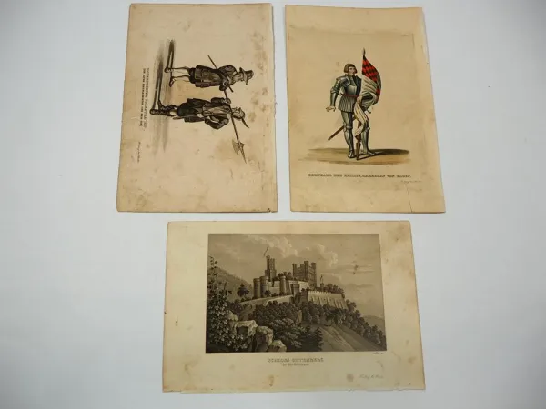 3x wohl Stahlstich Herder Freiburg Ortenberg Volkstrachten Markgraf Baden 1860