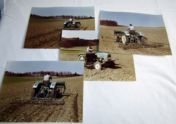 4 Foto MAN Dieselschlepper Traktor mit Hassia Sämaschiene 1960 Original