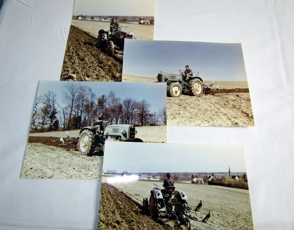 4 Foto MAN Dieselschlepper Traktor mit Pflug 1960 Original