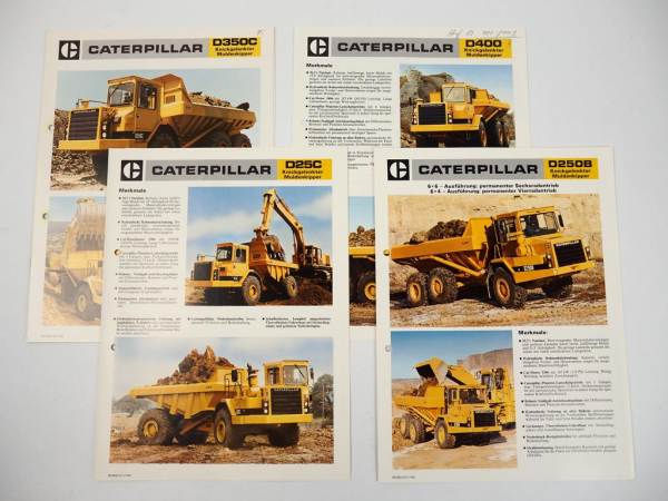 4 Prospekte Caterpillar D25C D250B D350C D400 Muldenkipper 1986