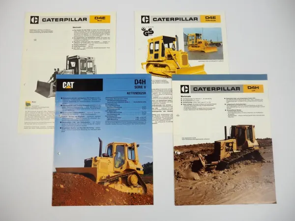 4 Prospekte Caterpillar D4E D4H Kettendozer 1980er Jahre