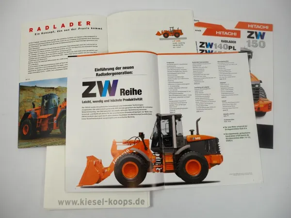 4 Prospekte Hitachi ZW 140 150 Radlader Produktprogramm Kiesel 2004