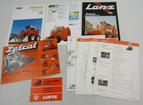 4 Prospekte Lanz Zetcat + Preisliste ab 2/81 + 3 Informationen Kundendienst 1980