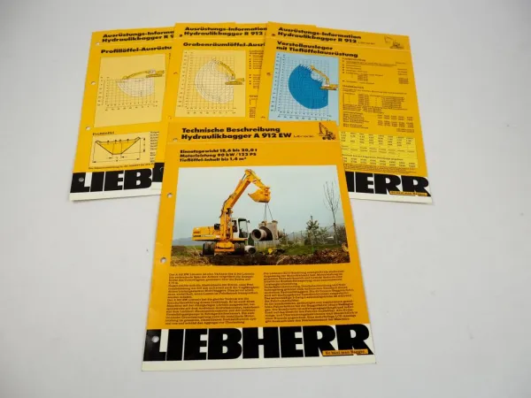 4 Prospekte Liebherr R 912 A 912 EW Litronic Technische Info Ausrüstung 90 Jahre