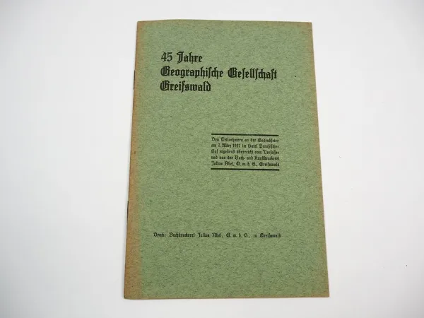 45 Jahre Geographische Gesellschaft Greifswald 1927 Dr. Wilhelm Hartnack