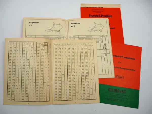 4x Niemeyer Erntemaschinen Bodenbearbeitung Ersatzteil Preisliste 1970/71