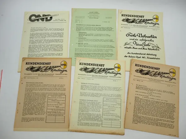 4x Original Opel Kundendienst Mitteilungen 1950 K.F. Nr. 4, 8, 9, 10