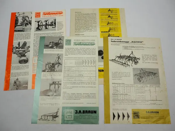 4x Original Prospekt Braun Landtechnik Anbaugeräte für Schlepper 1963/64