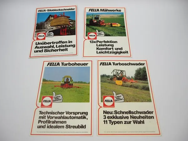 4x Original Prospekt Fella Landtechnik Mähwerk Heuer Schwader ca. 1983