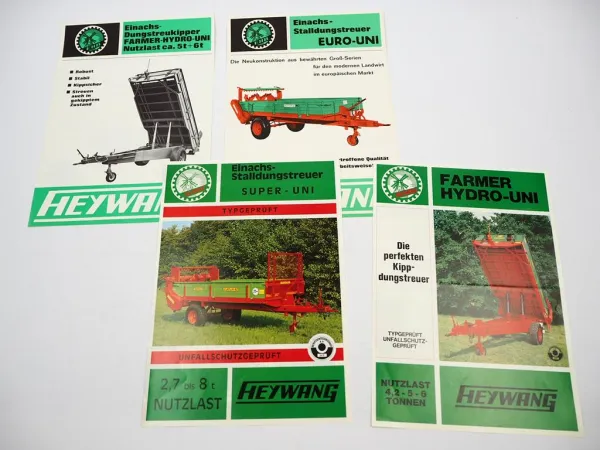 4x Original Prospekt Heywang Anhänger Kipper Dungstreuer 1970er Jahre