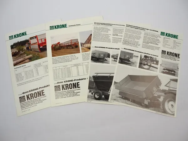 4x Original Prospekt Krone DK EDK ZK Kipper Anhänger 1983 mit technischen Daten