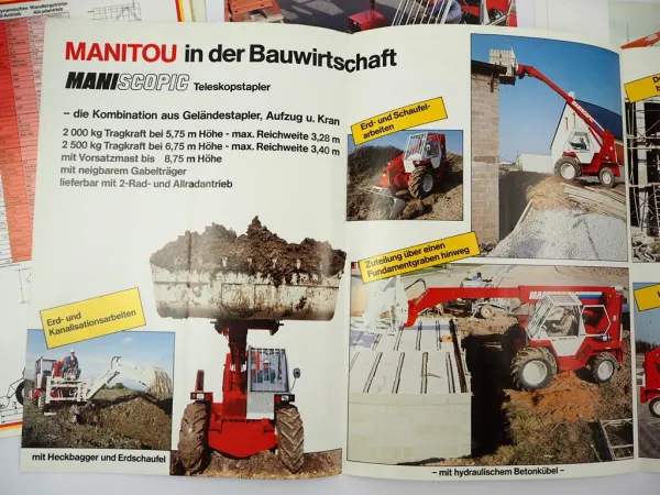 4x Original Prospekt Mappe Manitou Maniscopic Teleskopstapler 1980er Jahre