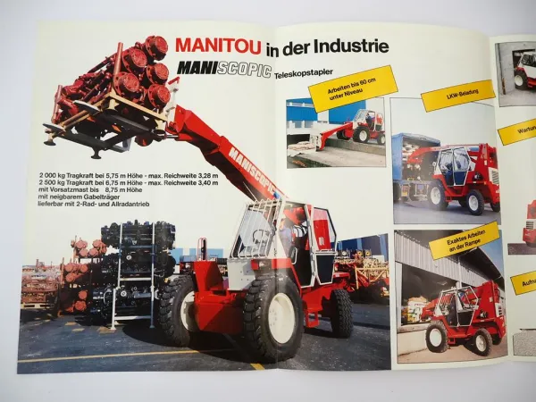 4x Original Prospekt Mappe Manitou Maniscopic Teleskopstapler 1980er Jahre