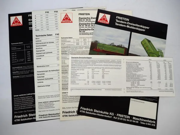 4x Original Prospekt Preisliste Fristein Landtechnik Fritrac Kippanhänger 1980er