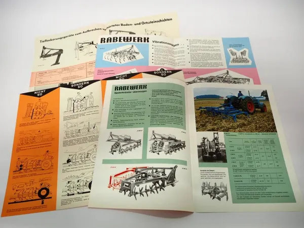 4x Original Prospekt Rabewerk verschiedene Anbaugeräte für Traktoren 1970er J.