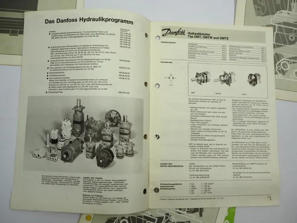 4x Original Prospekt Technische Beschreibung Danfoss Hydraulik Motoren 1970/80er