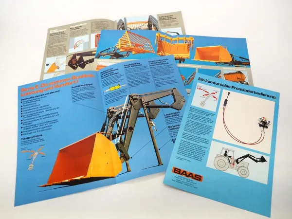 4x Originaler Prospekt Baas Frontlader Geräteprogramm für Schlepper ca. 80er J.