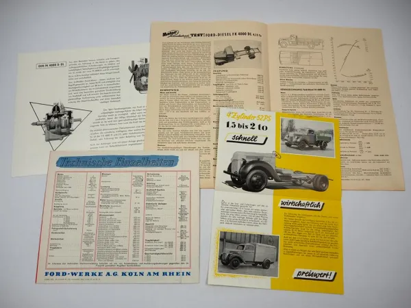 4x Prospekt Ford LKW FK 4000 D DL V8 Typ Rhein 1,5 bis 2t Schnell Lastwagen