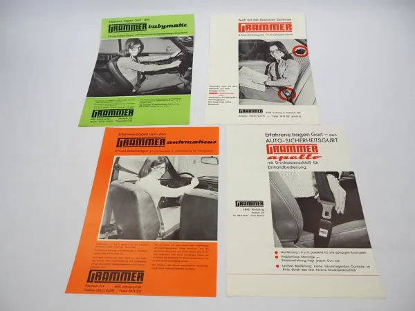 4x Prospekt Grammer Sicherheitsgurt für PKW Auto 1970er z.B. Porsche Audi BMW