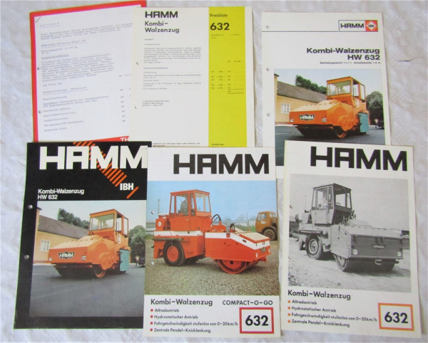 4x Prospekt Hamm Kombi Walzenzug HW 632 mit Angebot und Preisliste 70/80er Jahre