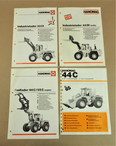 4x Prospekt Hanomag 33CI 44C 55C turbo 44DI turbo Industrielader 1980-86