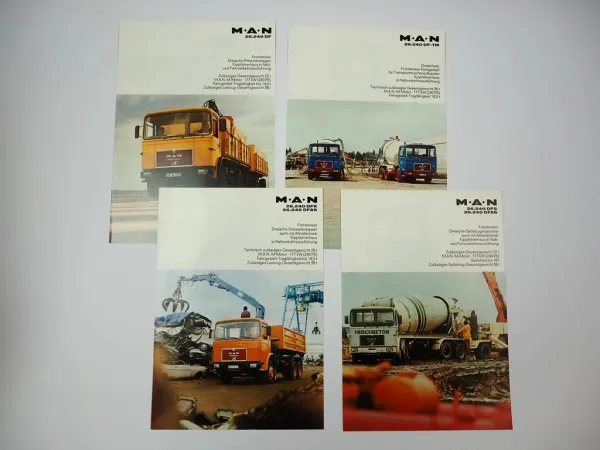 4x Prospekt MAN 26.240 DF DF-TM DFK DFAK DFS DFAS Frontlenker LKW 1970er Jahre
