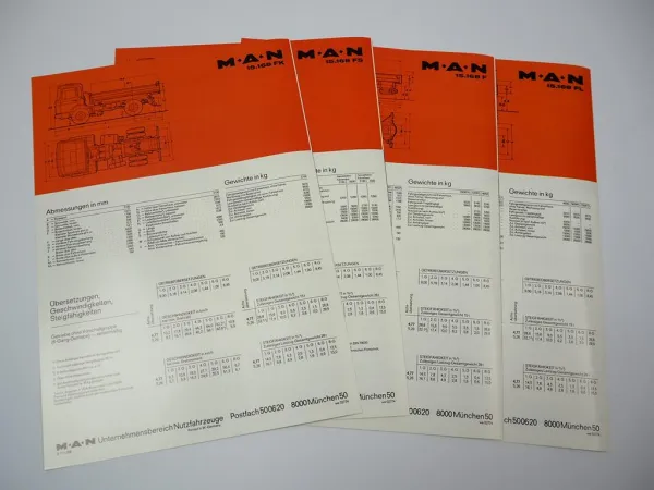 4x Prospekt MAN Nutzfahrzeuge 15.168 F FS FK FL Frontlenker LKW 1970er Jahre