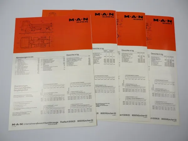 4x Prospekt MAN Nutzfahrzeuge 15.240 F FS FK Frontlenker LKW 1970er Jahre