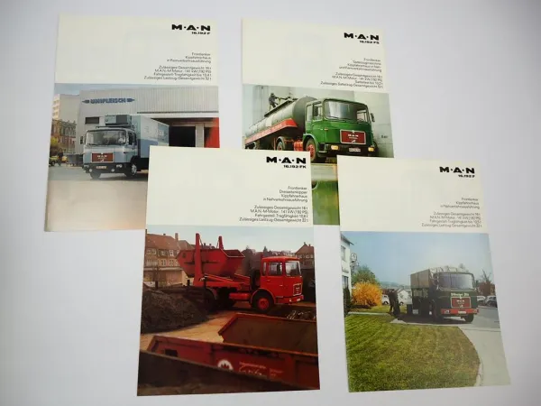 4x Prospekt MAN Nutzfahrzeuge 16.192 F FK FS Frontlenker LKW 1970er Jahre