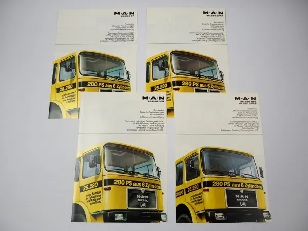 4x Prospekt MAN Nutzfahrzeuge 26.280 DF DFK DFAK DFS DFAS Frontlenker LKW 1970er
