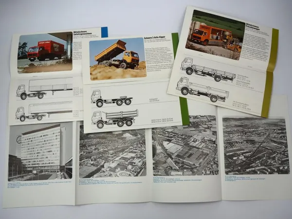4x Prospekt Mercedes Benz LKW Kipper Sattelzug Pritsche Gesamtprogramm 1970er J.