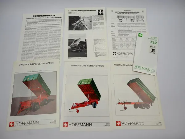 4x Prospekt Preisliste Testbericht Hoffmann Landtechnik Kippanhänger ca. 1989