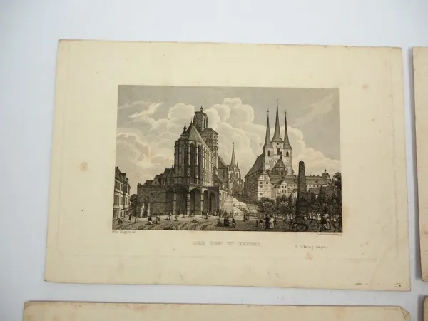 4x Stich oder Lithografie Thüringen Jena Gotha Erfurt Weimar Otto Wagner um 1850
