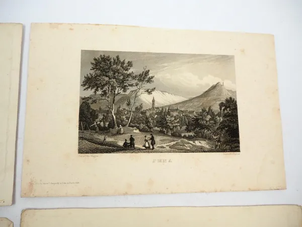4x Stich oder Lithografie Thüringen Jena Gotha Erfurt Weimar Otto Wagner um 1850