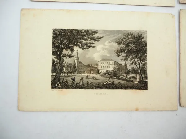 4x Stich oder Lithografie Thüringen Jena Gotha Erfurt Weimar Otto Wagner um 1850